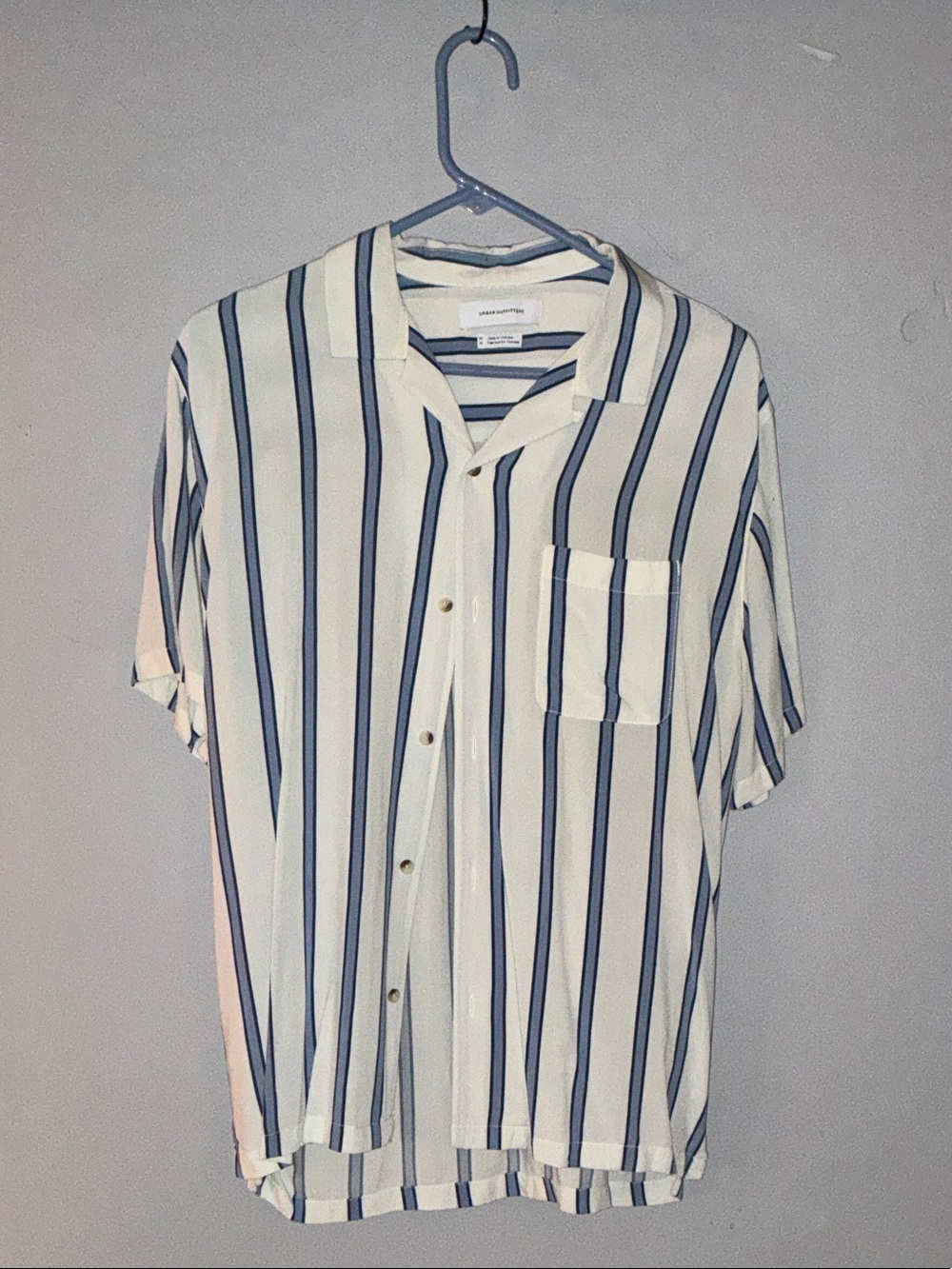 Urban Outfitters Vertical Stripe Short-Sleeve Shirt - White & Blue